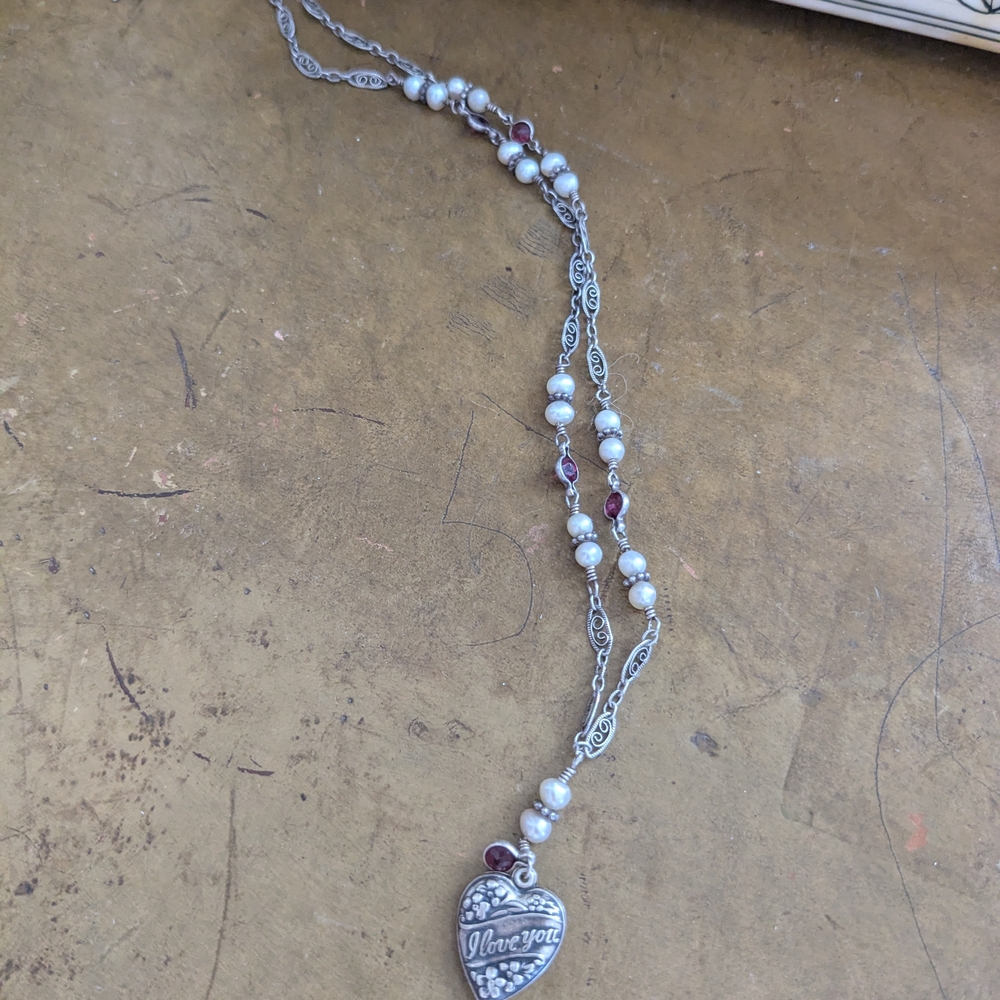 Silver and Purple Heart Pendant Necklace